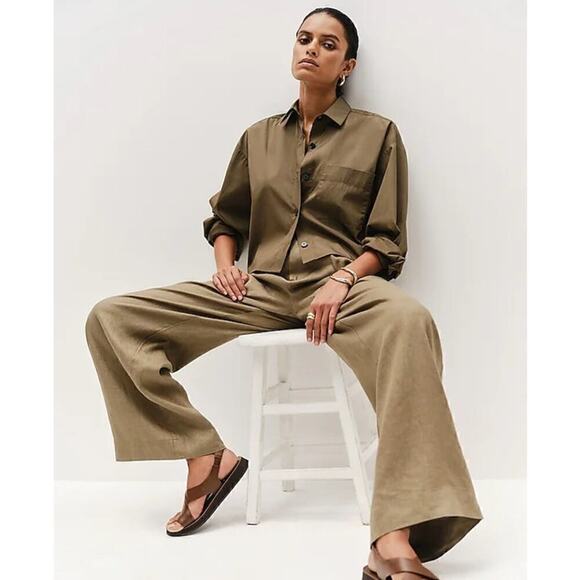 Madewell The Harlow Wide Leg Pants High Rise Linen Distant Surplus Green NWT 00 - Picture 2 of 11